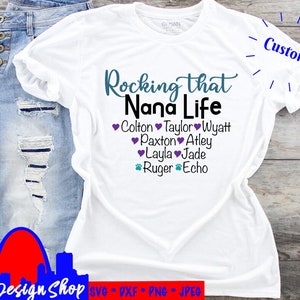 Personnalisé Nana Life SVG, Custom Rocking que Nana Life avec petits-enfants - bébés fourrure noms téléchargement numérique personnalisé silhouette svg silhouette camée