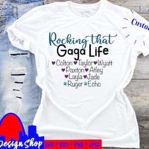Personnalisé Gaga Life SVG, Custom Rocking que Gaga Life avec petits-enfants et bébés de fourrure noms numérique personnalisés svg fichier silhouette camée