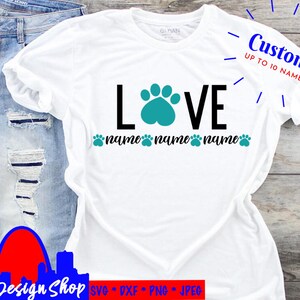 Gepersonaliseerde Hond Mom SVG, Custom Dog Mom met naam van honden en kleine poten digitale download aangepaste svg bestand silhouet cricut