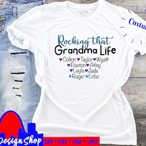 Personnalisé Grandma Life SVG, Custom Rocking que la vie de grand-mère avec des petits-enfants et des bébés de fourrure noms numérique personnalisés svg fichier silhouette camée