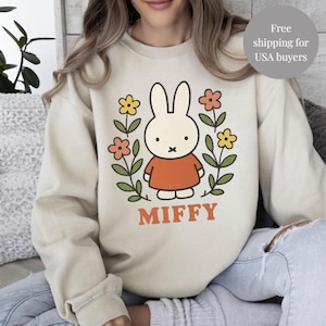 Miffy Floral Crewneck Sweatshirt, Cute Unisex Pullover, Cozy, Miffy Hoodie, Miffy Print Sweatshirt, Miffy Clothes, Miffy Unique Gift