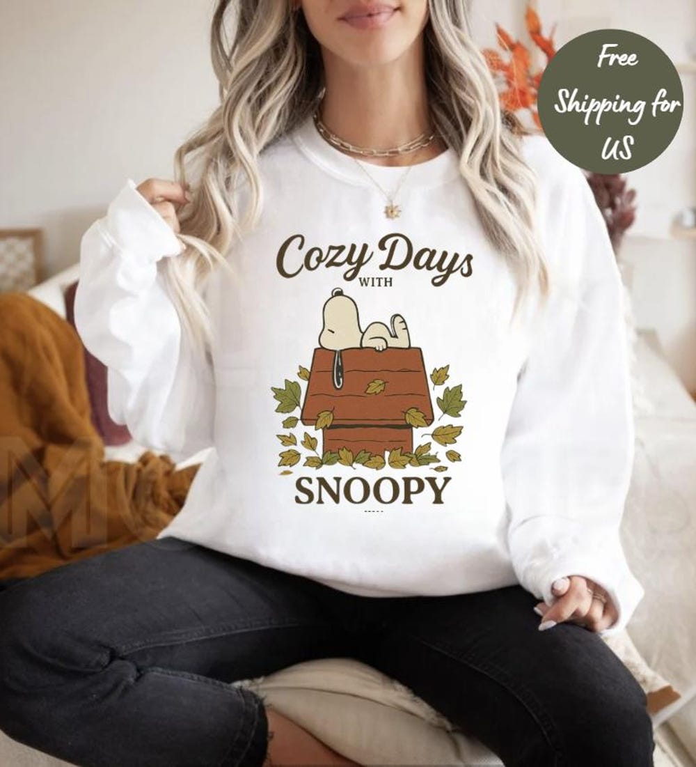 Cozy Days With Snoopy Graphic Sweatshirt, Cute Snoopy Print Fall Crewneck, Autumn Gift, Cartoon Peanuts Sweatshirt, Gift For Friend Shirtcanvas