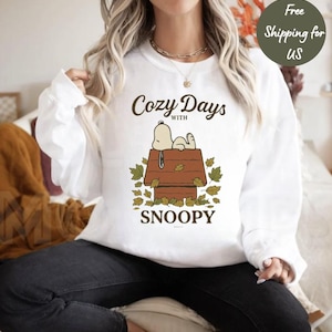 Gemütliche Tage mit Snoopy Grafik-Sweatshirt, Süßer Snoopy Print Herbst Rundhalsausschnitt, Herbst Geschenk, Cartoon Peanuts Sweatshirt, Geschenk für Freund