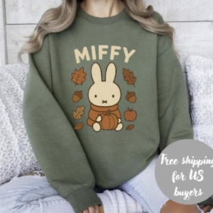 Cozy Miffy Autumn Crewneck Sweatshirt- Fall Miffy Hoodie, Cute Fall Miffy Design, Miffy Hoodie, Miffy Print Sweatshirt, Miffy Fall Clothes