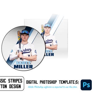 Sports Photo Button - Photoshop Template - Classic Stripes Design (Digital Download Only)