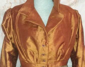 English Regency Spencer Jacket in Copper Silk Dupioni