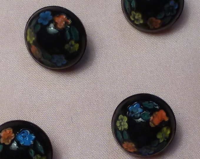 Vintage Black Jet Buttons With Tiny Painted Flowers - Etsy