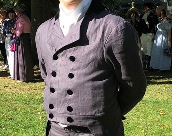 Mans English Regency Double Breasted Tailcoat in Linen