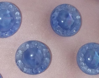 Vintage Blue Czech Glass Buttons with Iridescent Glaze