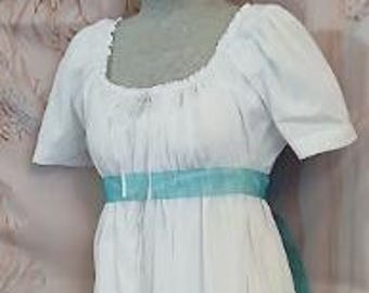 18th Century Regency Round Gown in Cotton Lawn or Silk Chiffon