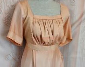 English Regency Empire Dress in Peach Silk