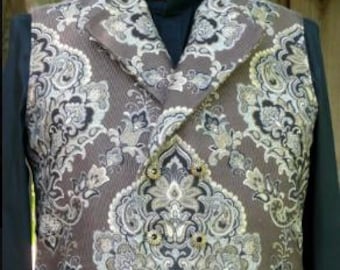 Men's Double Breasted Brown Tapestry Waistcoat