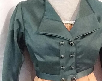 English Regency Spencer Jacket in Green Polished Cotton