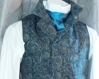English Regency Double Breasted Waistcoat in Blue Paisley Cotton