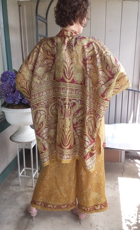 Silk Crepe Kimono and Drawstring Pant in Antiqued Gold with | Etsy