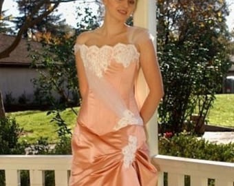 Edwardian Bridal Corset Pink Silk Satin French Alencon Lace White Tulle