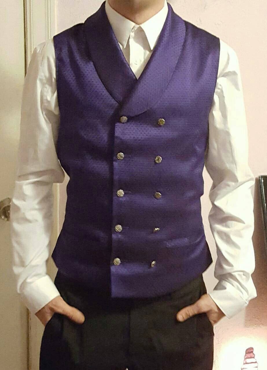 Mens Victorian Double Breasted Waistcoat With Rounded Shawl Collar