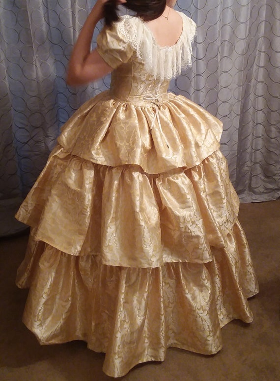 Womans Civil War Era Victorian Wedding Gown 3 Tier Silk Etsy