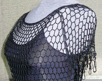 Carnival Beaded Fishnet Crochet Dress Black cotton with black beads