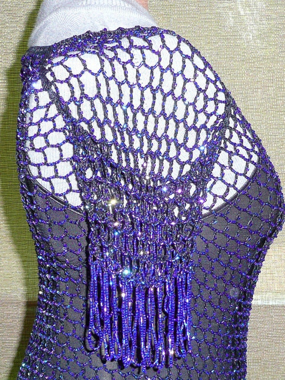 Bohemian Beaded Fishnet Crochet Dress Blue and Bl… - image 2