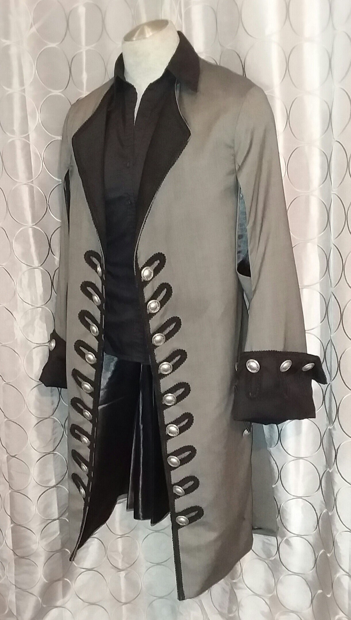 MENS JACKET - Large, Gray Jacket, Steampunk, Burning Man, Marching Band,  Pirate, Mens Clothing, Victorian, Buckaneer, gift for him