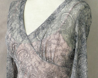 Vintage Betsey Johnson Lace Print Micro Mesh Top