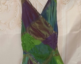 Vintage 1950's Green Plaid Taffeta Party Dress