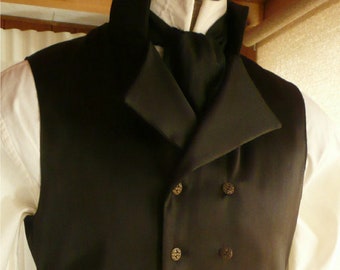 Mens English Regency Double Breasted Vest in Black Satin