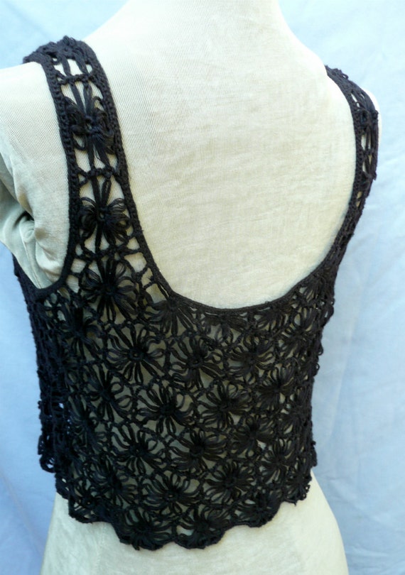 Halloween Spooky Black Cotton Lace Crochet Tank T… - image 2