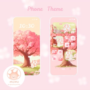 Mumu Sakura-themed  phone theme | For iOS and Android | Gentle dreamy flowers Wallpaper | Cute Lock Screen | Cute phone Icons and Widgets