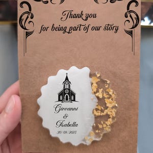 Personalized Church Wedding Favor Magnet: Gold Flake Keepsake