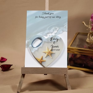 Beach Wedding Favor Magnet - Personalized Starfish Heart Opener - Coastal Thank You Gift for Guests