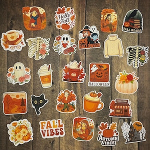 Fall Sticker Pack Autumn Leaves Aesthetic Cozy Pumpkin Stickers Sweater Weather Vibes Warm Fall Colors Vinyl Autumn Decor Scrapbook Set