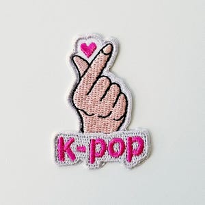 K‑Pop Finger Heart Patch, 손하트, K‑Pop Hand Heart,  Korean Idol Style Embroidery, Iron‑On DIY Clothes Gift