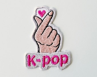Toppa a forma di cuore K-Pop, 손하트, cuore a forma di mano K-Pop, ricamo di idolo coreano, termoadesivo fai da te