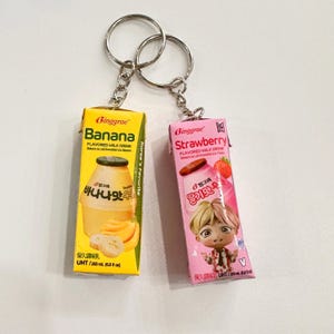 Presente de bebida kawaii coreano - Chaveiro com pingente de bolsa e leite de morango e banana, acessórios fofos coreanos para presente