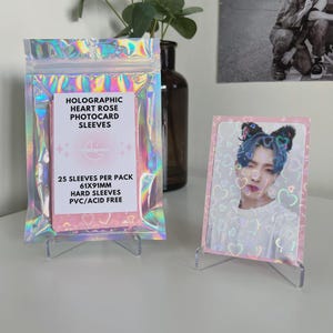 Pochettes pour cartes photo Kpop holographiques coeur rose rose (paquet de 25) | Holomoon