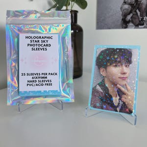 Holografische ster hemelsblauwe Kpop-fotokaarthoezen (verpakking van 25) | Holomoon