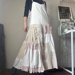 Linen Patchwork Apron Dress – Maxi Jumper Skirt, Handmade Upcycled