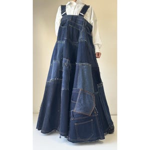 Indigo Denim Patchwork Pinafore Skirt | Upcycled Asymmetric Maxi, Handmade Boho Skirt, One of a Kind