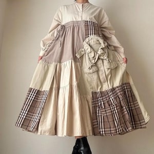 Upcycled Patchwork Maxi Dress – Handmade Boho One-of-a-Kind with Utility Details in Earth Tones