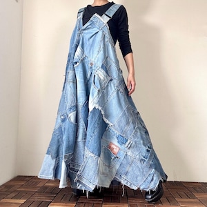 Patchwork Denim Jumper Dress  Upcycled Maxi Overall Dress With Wide  Straps, Heavyweight Handmade One of a Kind - Etsy