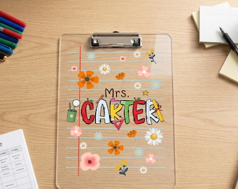 Portapapeles personalizado para profesores, regalo floral personalizado para profesores, portapapeles escolar retro, regalo de agradecimiento para profesores, regalo de fin de año