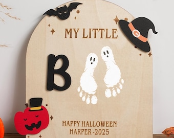 Letrero de huella de bebé fantasma, Letrero para el primer Halloween del bebé, Decoración personalizada de Halloween para el primer bebé, Letrero personalizado de Halloween