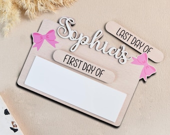 Terug naar school-bord, gepersonaliseerd bord voor eerste en laatste schooldag, fotorekwisiet voor eerste schooldag, schoolbord voor droog wissen, cadeaus voor kinderen.