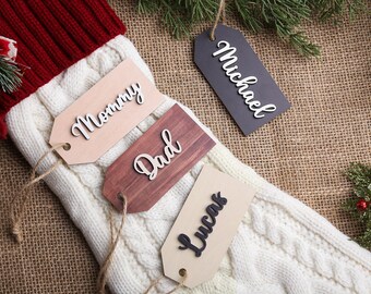 Etiqueta de madera personalizada para medias, etiqueta de madera con nombre y cuentas, etiquetas para medias, etiquetas de regalo de madera, etiquetas de regalo de Navidad, etiqueta de regalo de madera con nombre.