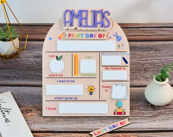 Personalized First and last day of school sign, School Board Reusable, Back to school sign, Custom name Sign,Reusable Erasable School Sign.
