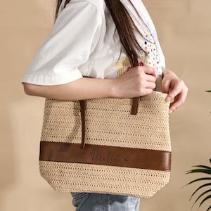 Custom Beach Bag, Personalized Straw Tote Bag With Name, Gift For Her, Bride Shower Bag, Bridesmaid Bag, Wedding Gift, Bachelorette Tote Bag