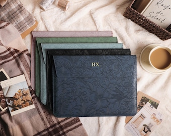 Personalized Embossed Flower Leather Laptop Sleeve, Custom Letters Leather Case For 2026 MacBook Air & Pro 13 14 15 16 inch, Laptop Cover
