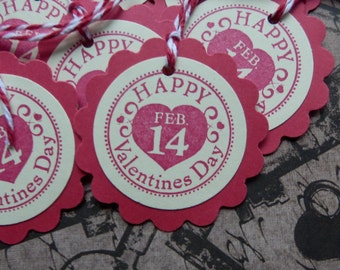 Valentine tags - Feb 14th- round scalloped tags (10)